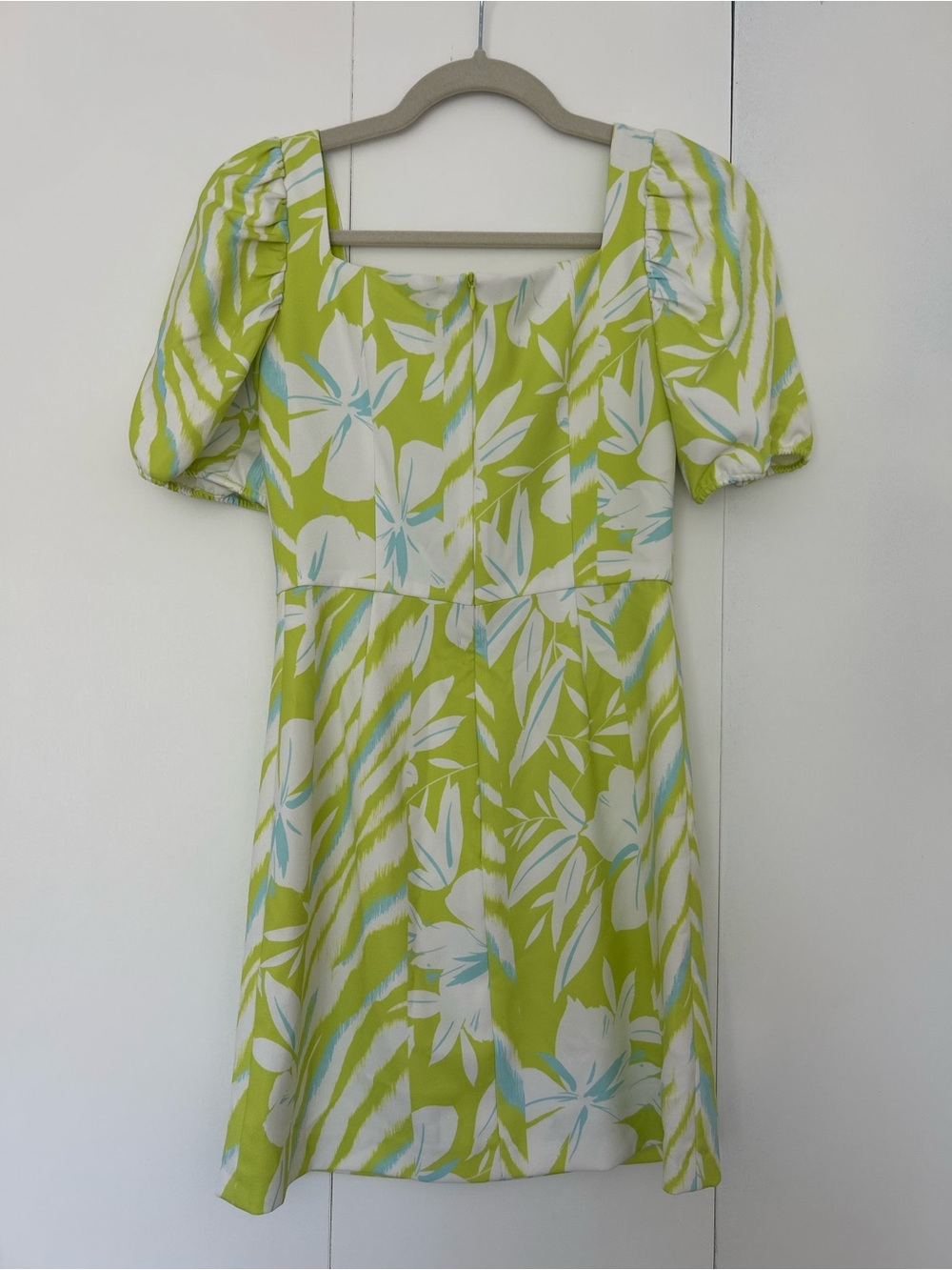 French Connection Lime Green Floral Puff-Sleeve Mini Dress - Picture 2 of 5